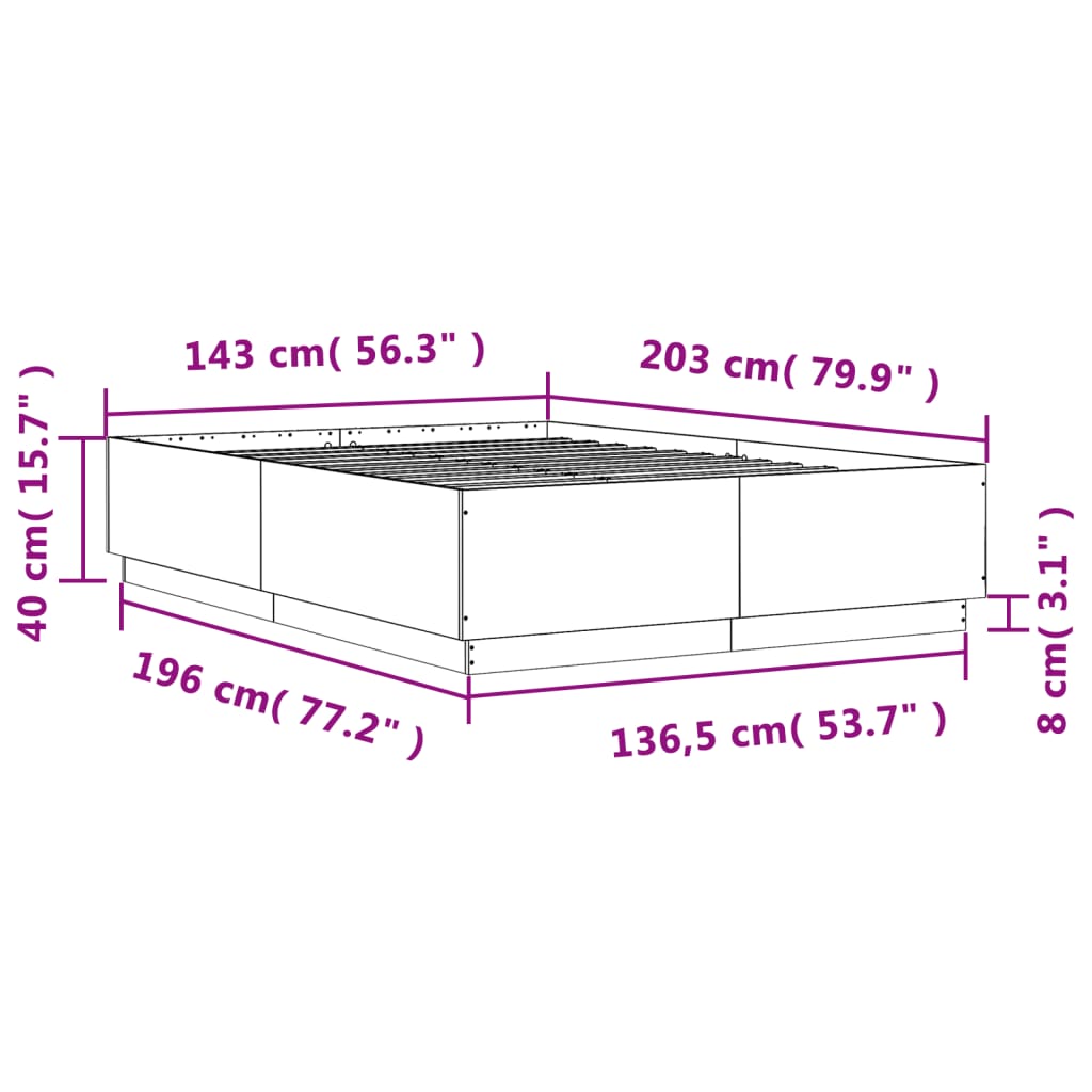 vidaXL Rám postele s LED osvětlením kouřový dub 140 x 200 cm kompozit