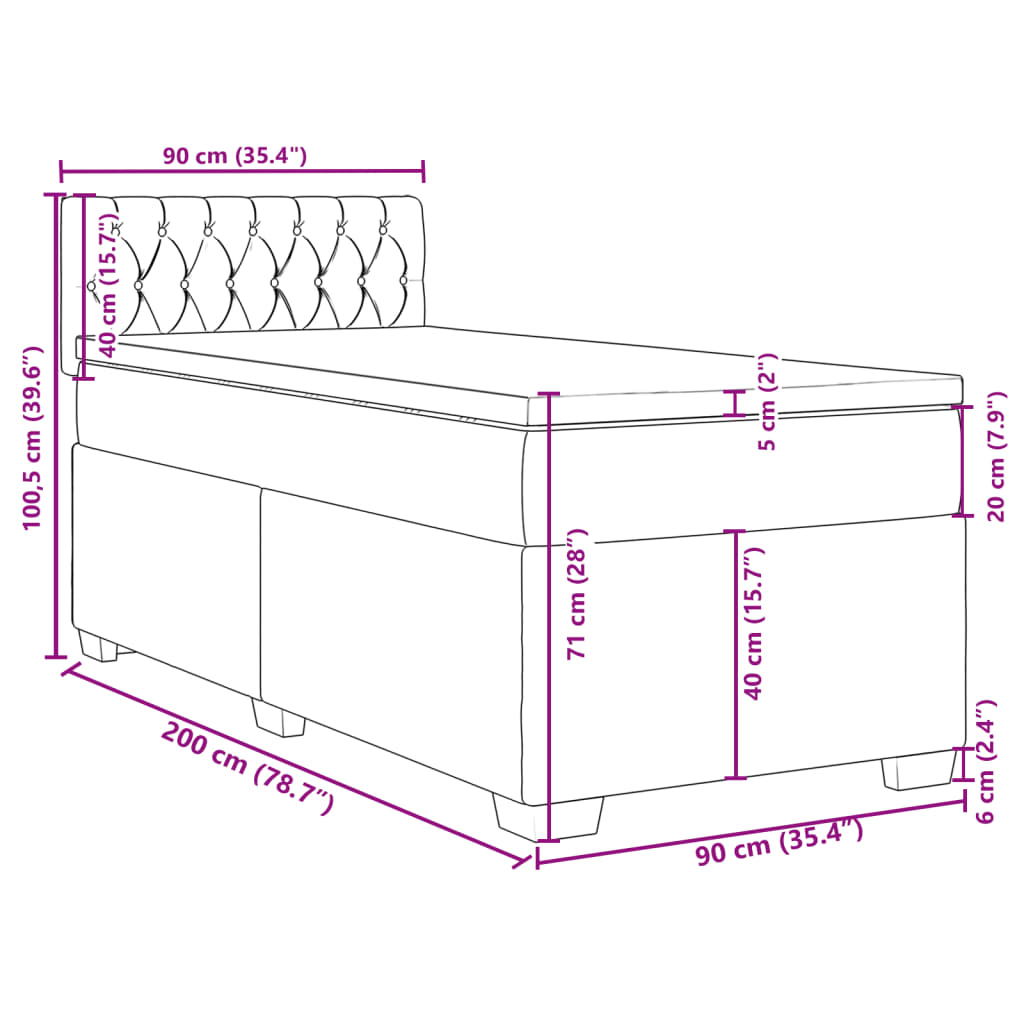 vidaXL Box spring postel s matrací světle šedá 90x200 cm samet