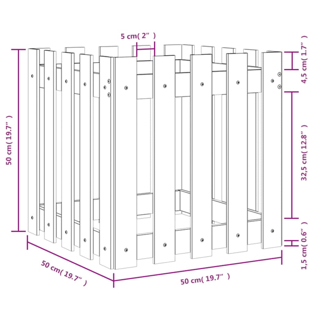 vidaXL Zahradní truhlík plotový design 50x50x50 cm impregnované dřevo