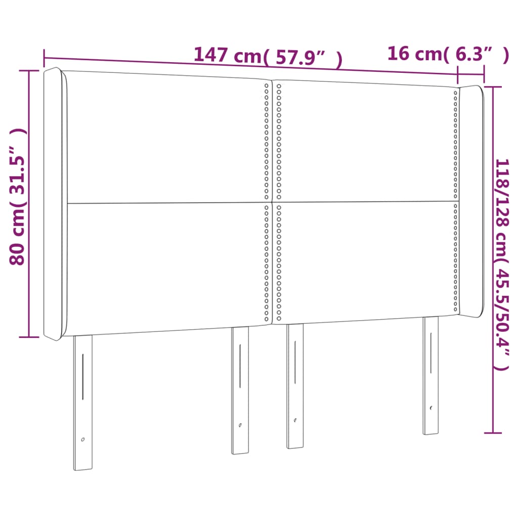 vidaXL Čelo postele s LED modré 147 x 16 x 118/128 cm textil