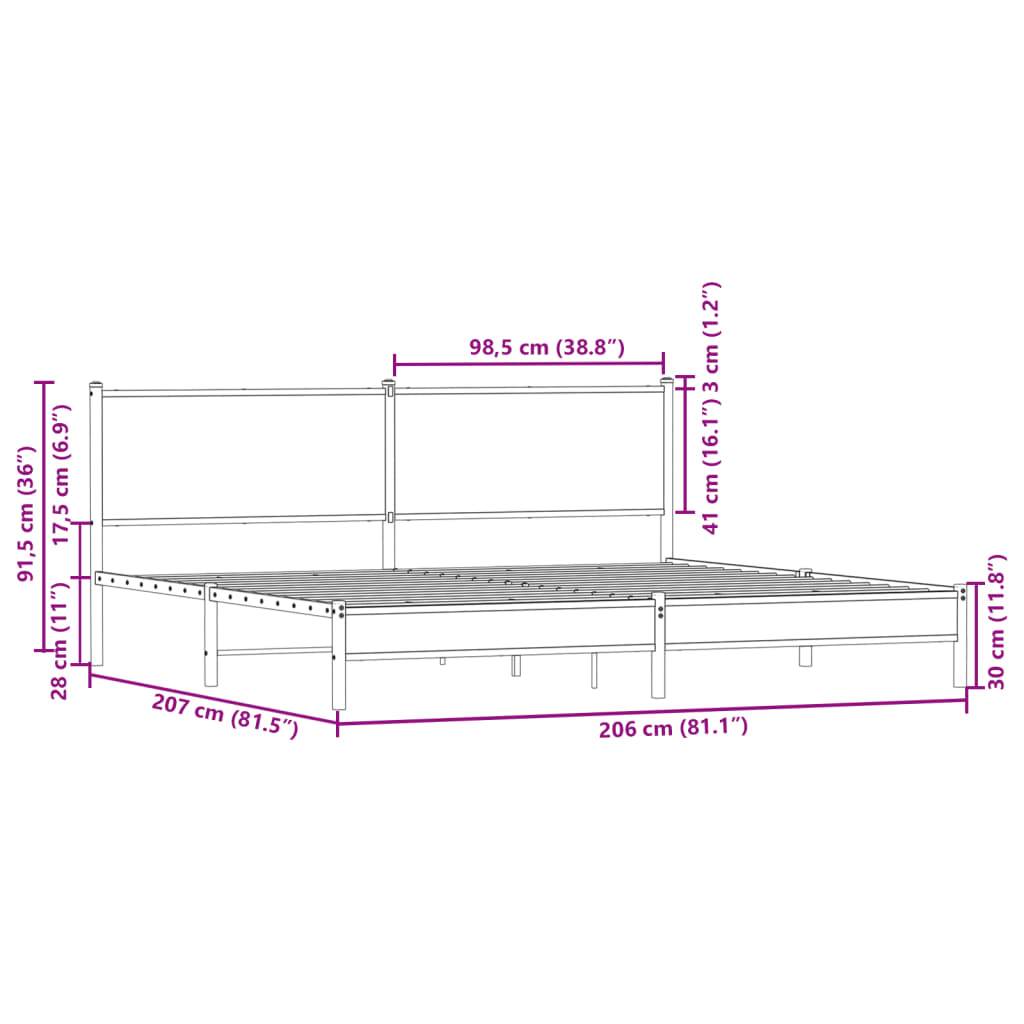 vidaXL Kovový rám postele bez matrace hnědý dub 200 x 200 cm