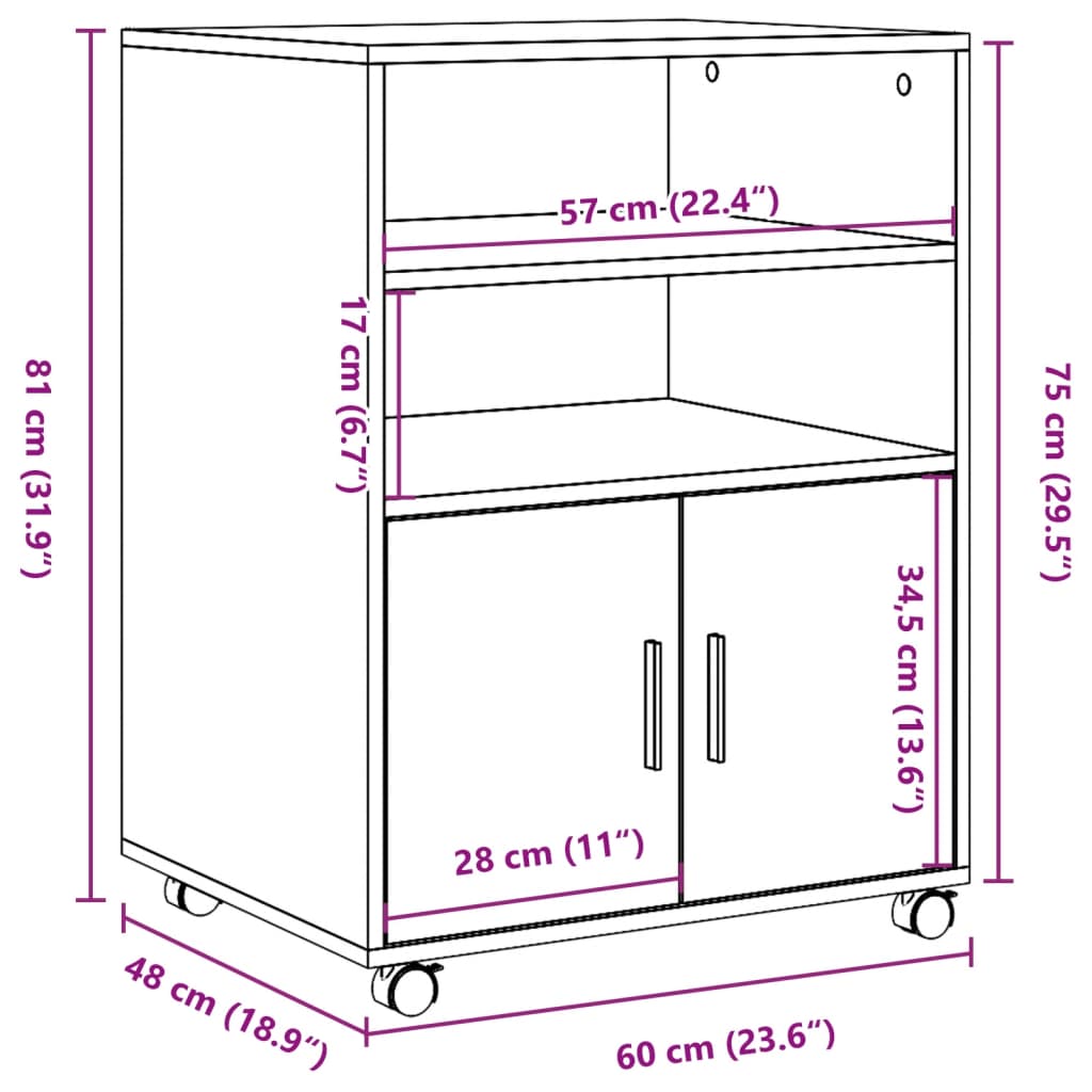 vidaXL Skříňka na kolečkách betonově šedá 60 x 48 x 81 cm kompozit