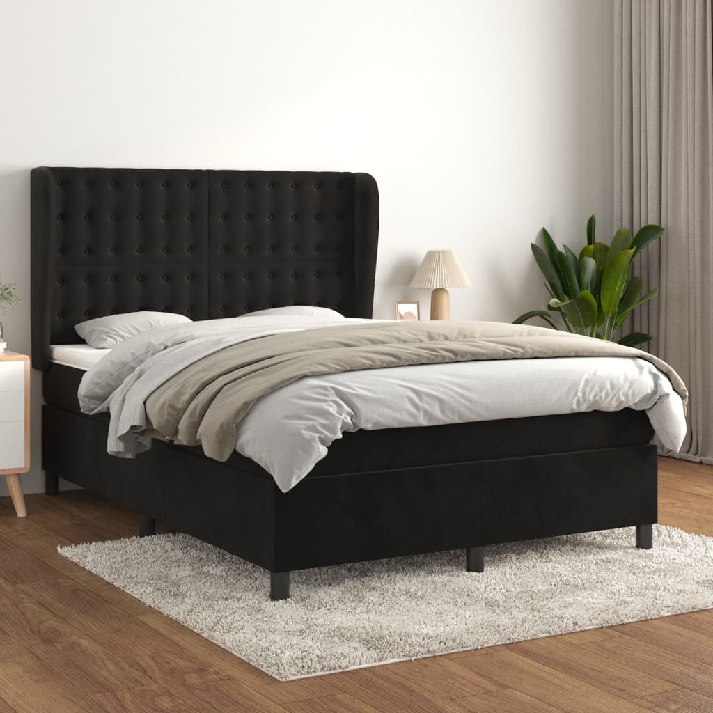 vidaXL Box spring postel s matrací černá 140 x 190 cm samet