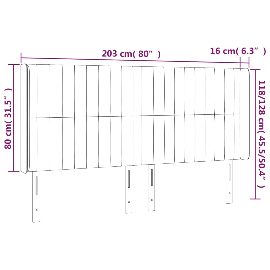 vidaXL Čelo postele typu ušák světle šedé 203x16x118/128 cm samet