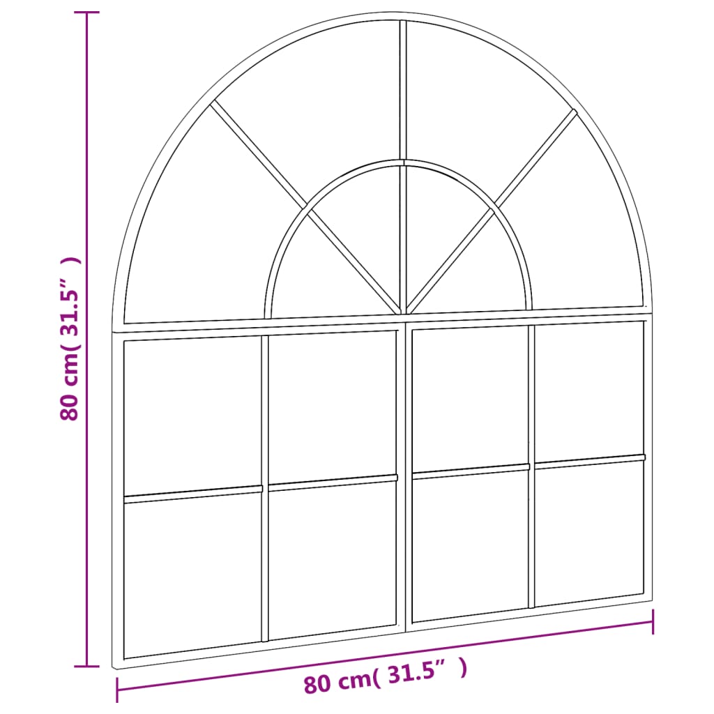 vidaXL Nástěnné zrcadlo černé 80 x 80 cm oblouk železo