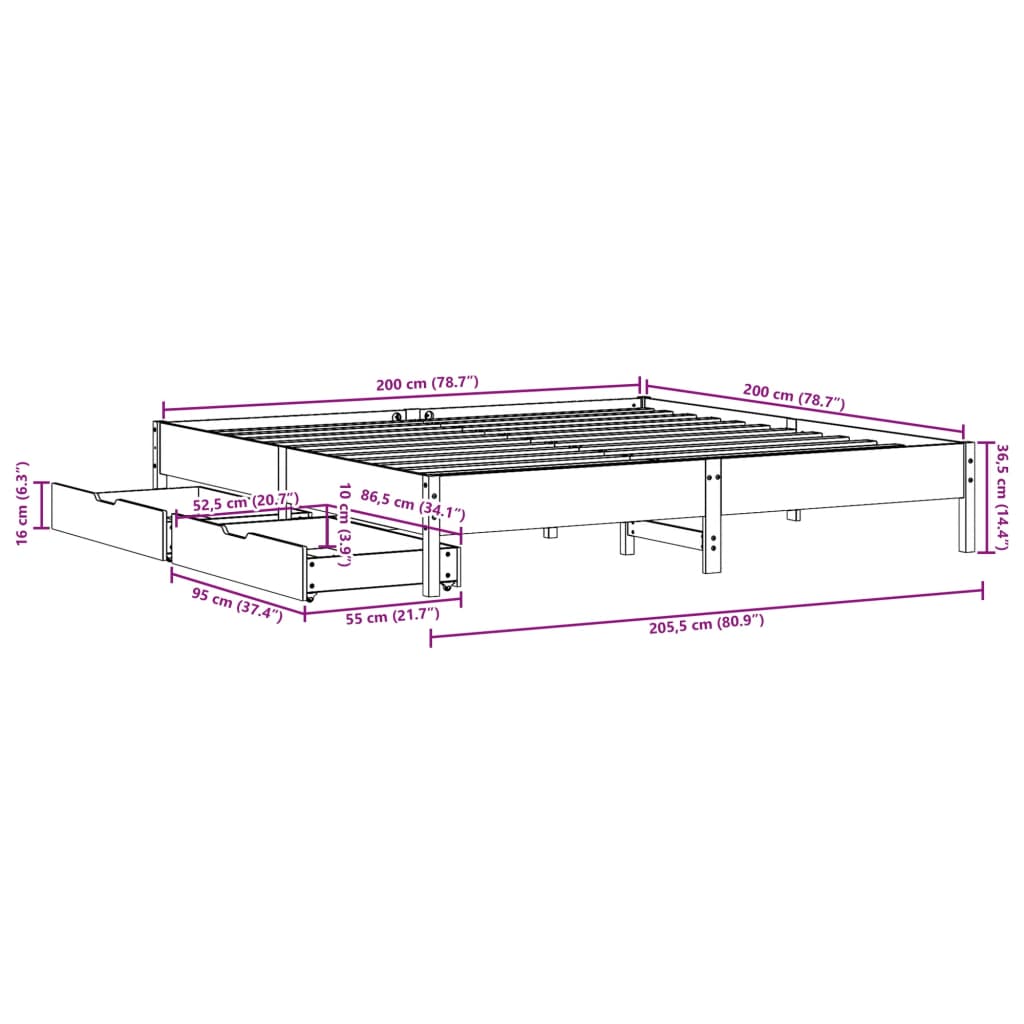 vidaXL Postel bez matrace voskově hnědá 200 x 200 cm masivní borovice