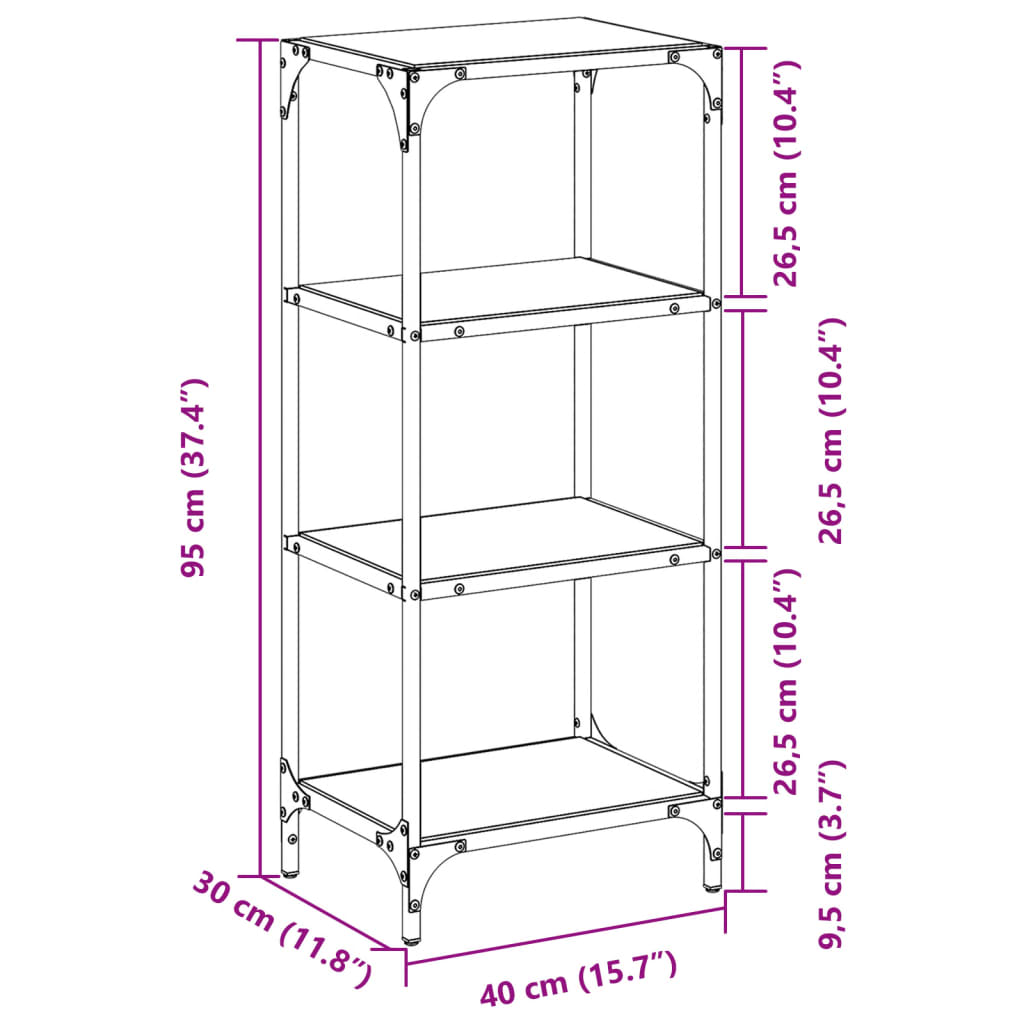 vidaXL Úložný regál s průhlednou skleněnou deskou 40x30x195 cm ocel