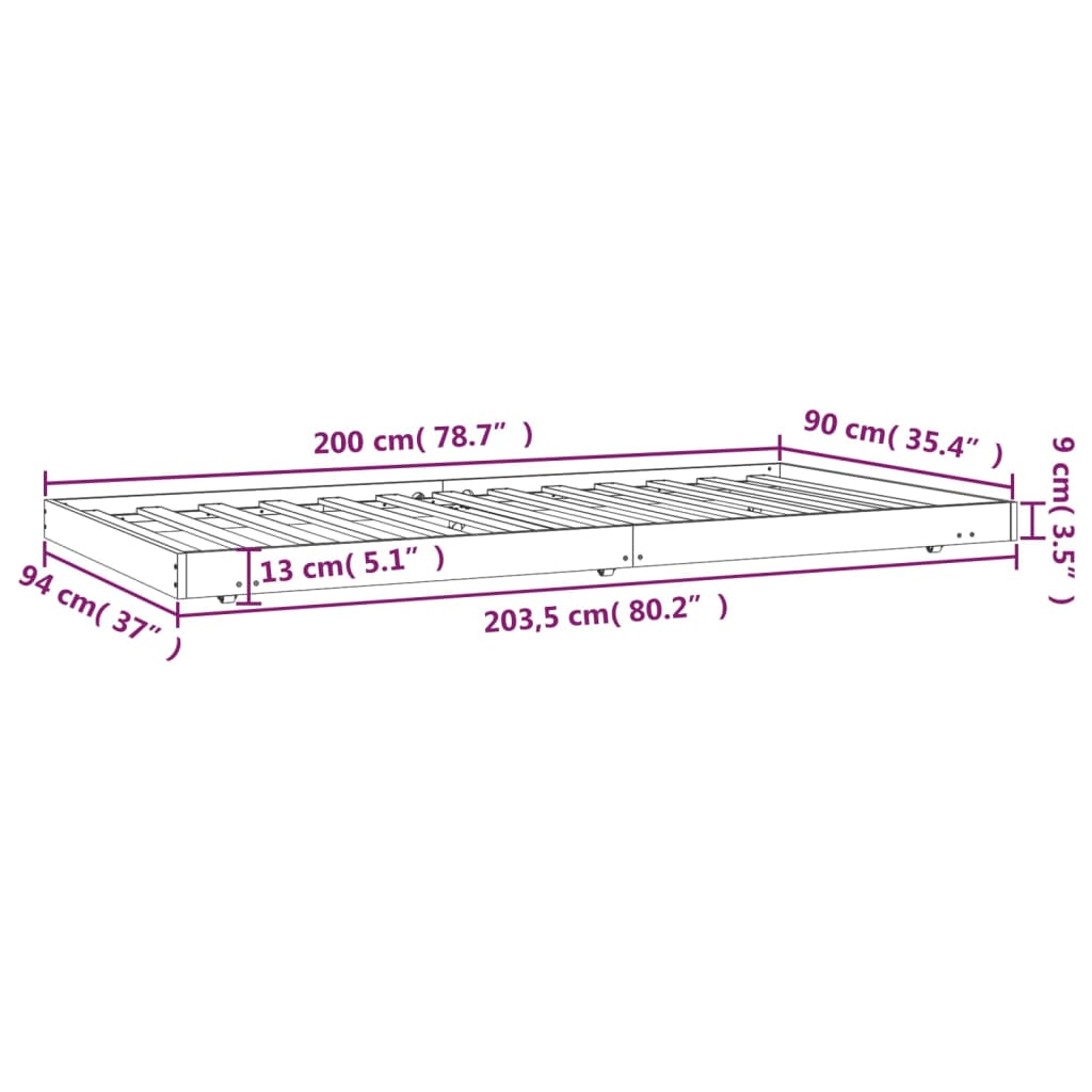 vidaXL Postel bez matrace bílá 90 x 200 cm masivní borovice