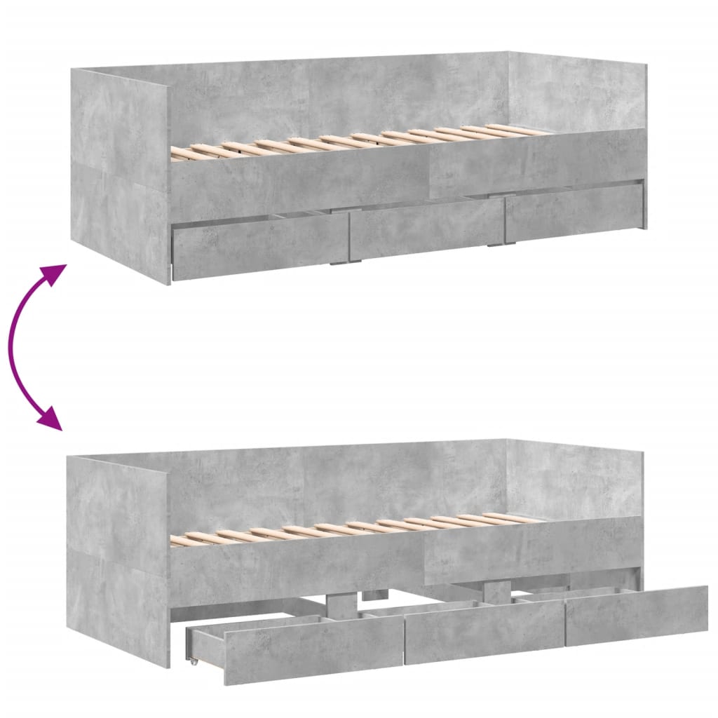 vidaXL Válenda se zásuvkami bez matrace betonově šedá 75 x 190 cm