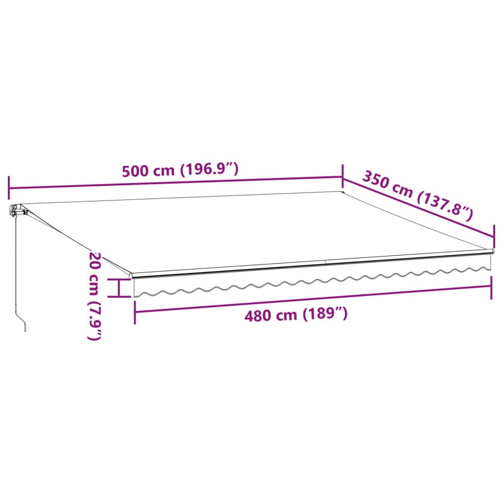 vidaXL Ručně zatahovací markýza hnědá 500 x 350 cm