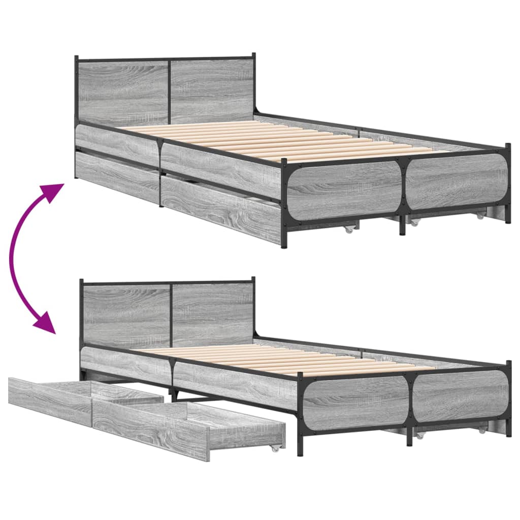 vidaXL Rám postele se zásuvkami šedý sonoma 90x190 cm kompozitní dřevo