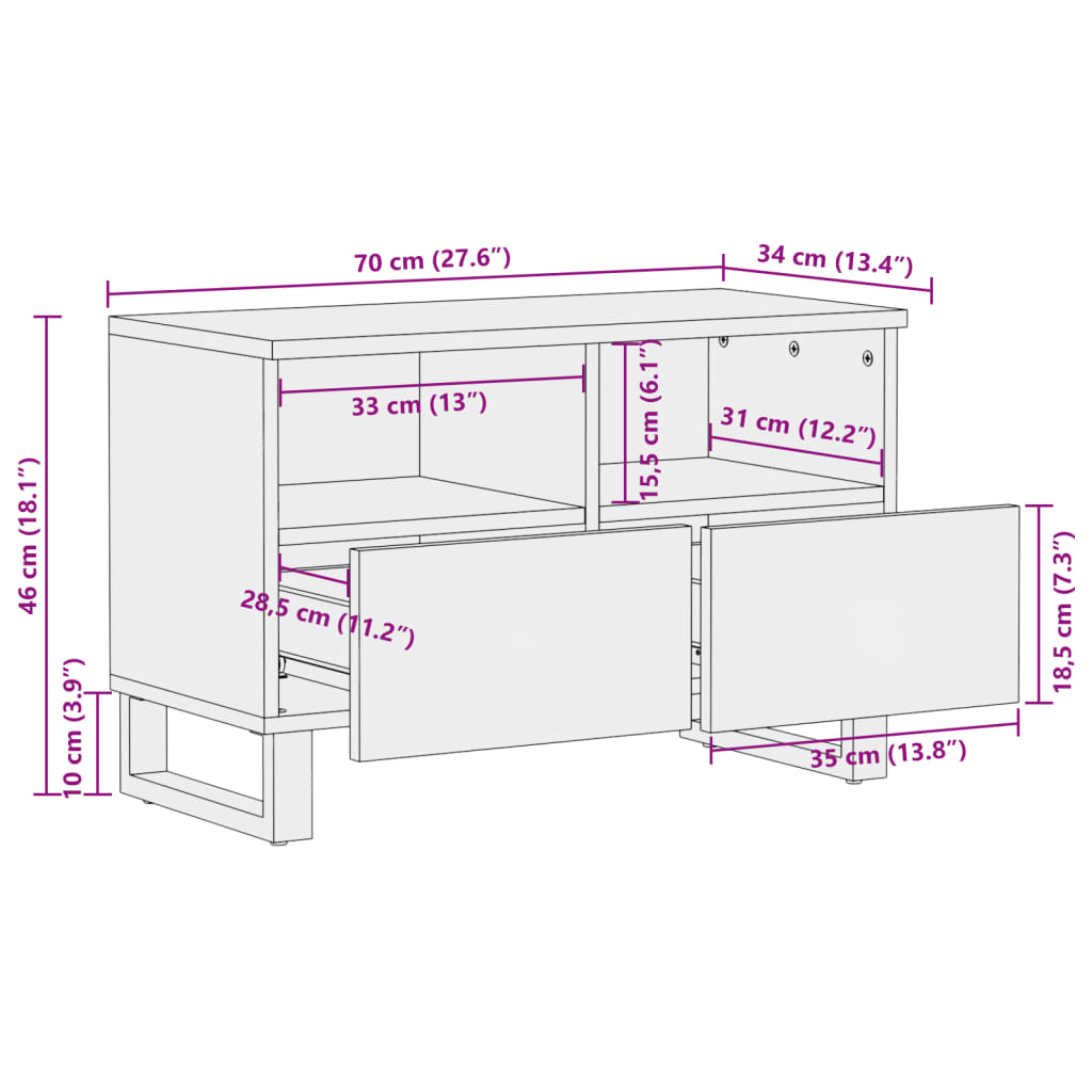 vidaXL TV skříňka 70 x 34 x 46 cm masivní akáciové dřevo