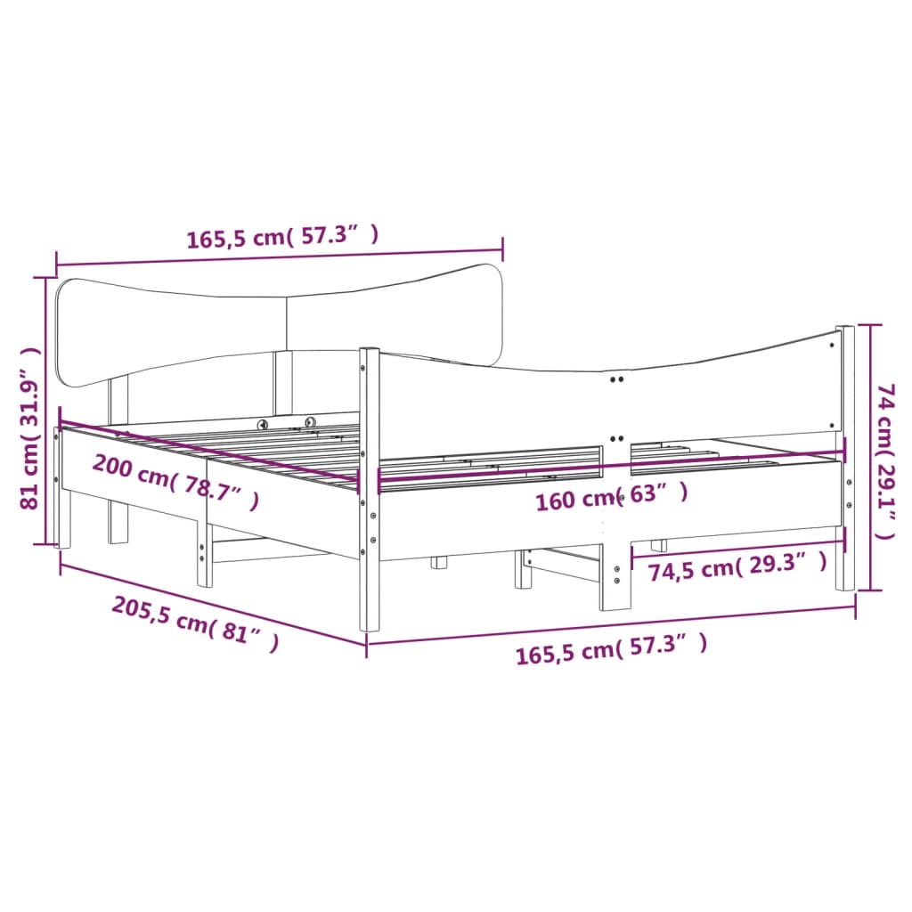 vidaXL Postel bez matrace bílá 160 x 200 cm masivní borovice