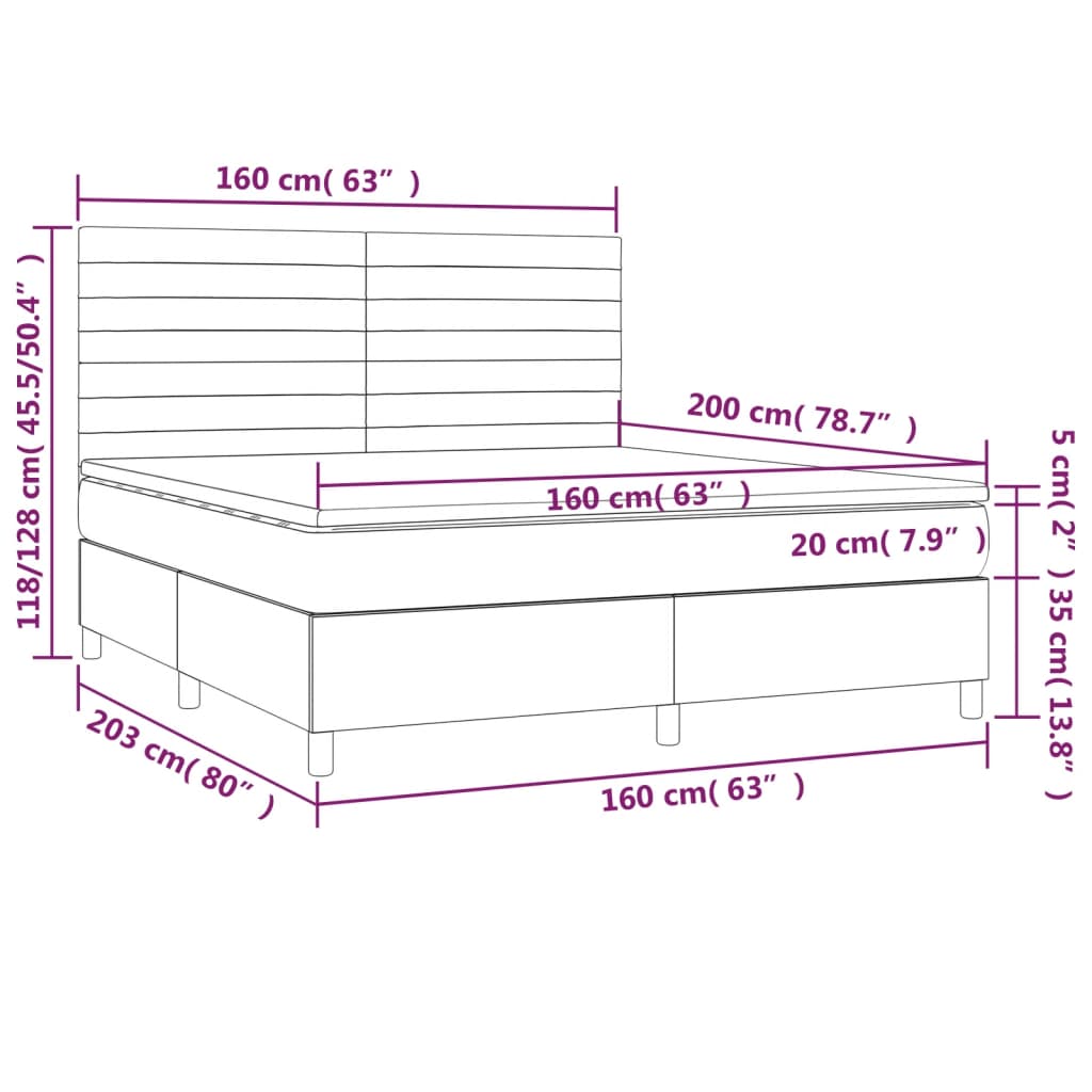 vidaXL Box spring postel s matrací a LED tmavě modrá 160x200 cm samet