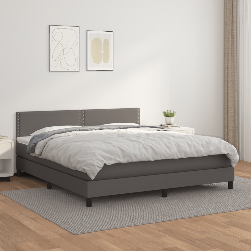 vidaXL Box spring postel s matrací šedá 160x200 cm umělá kůže