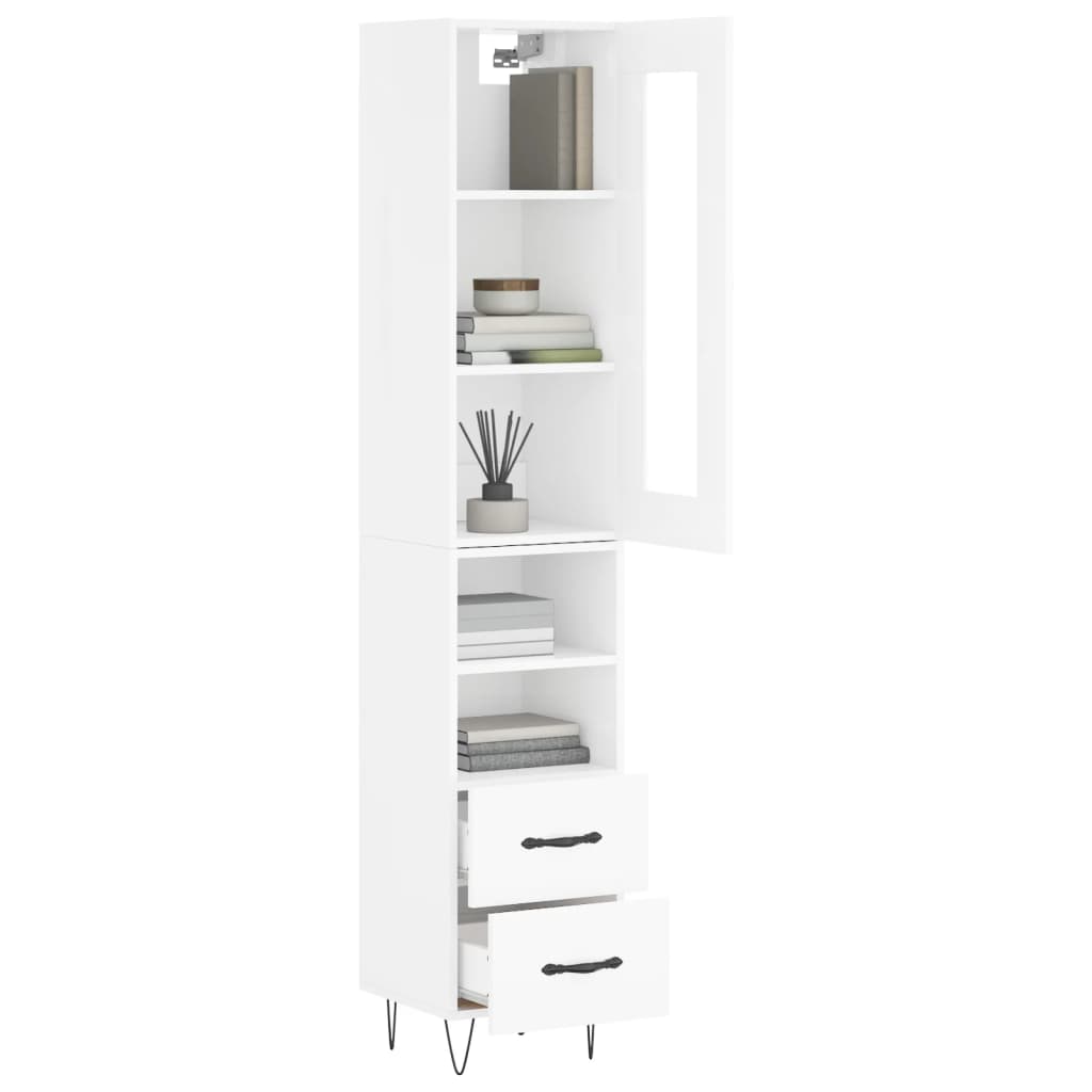 vidaXL Skříň highboard bílá s vysokým leskem 34,5x34x180 cm kompozit