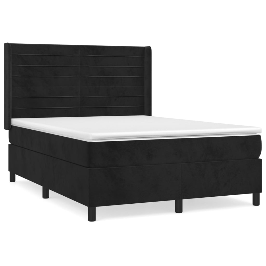 vidaXL Box spring postel s matrací černá 140 x 190 cm samet