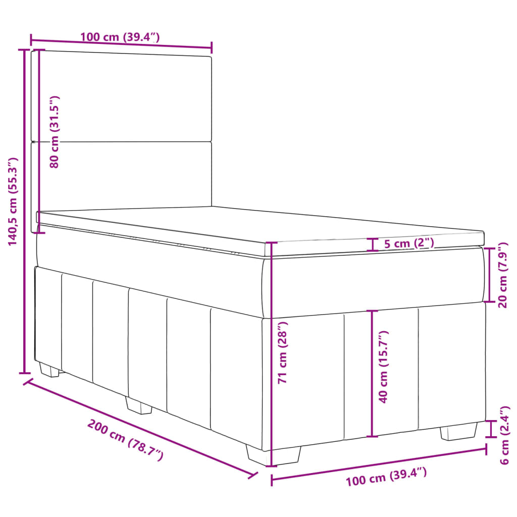 vidaXL Box spring postel s matrací krémová 100 x 200 cm textil