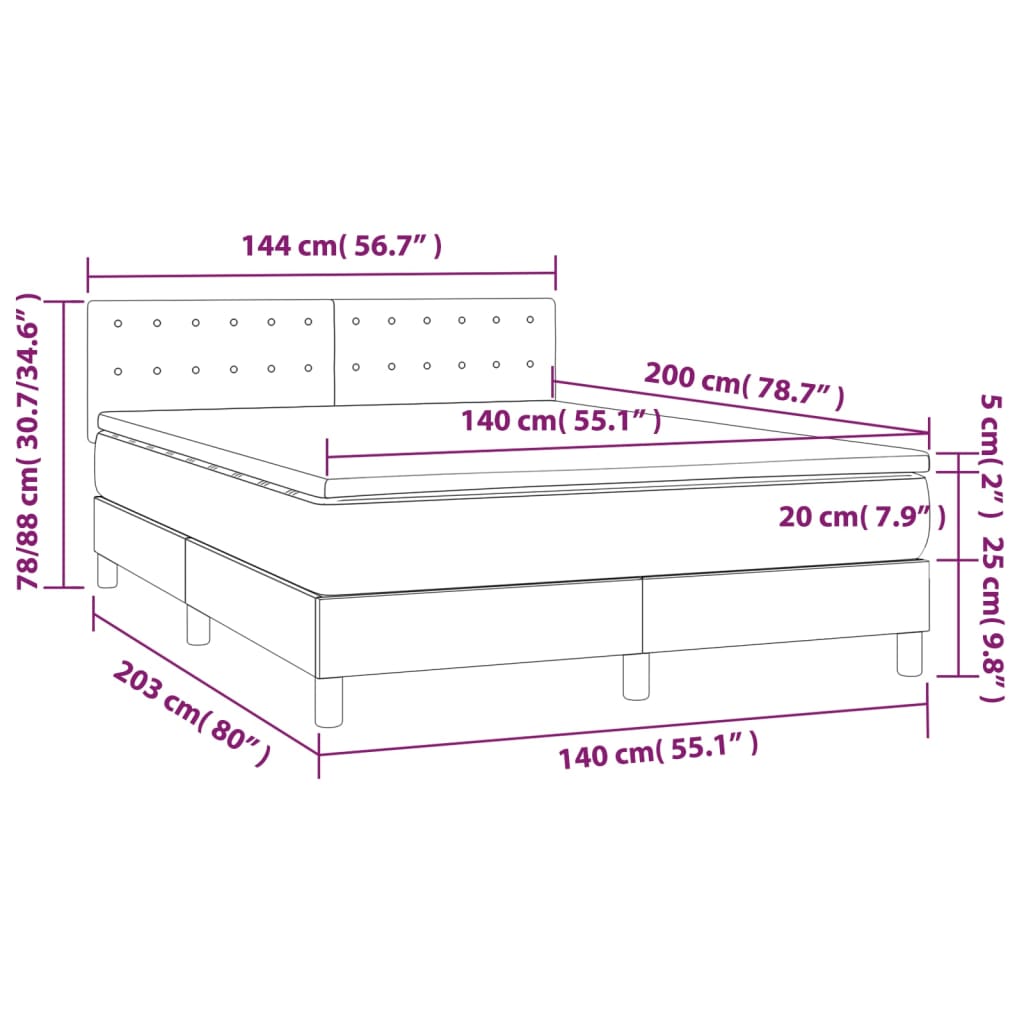 vidaXL Box spring postel s matrací světle šedá 140 x 200 cm textil