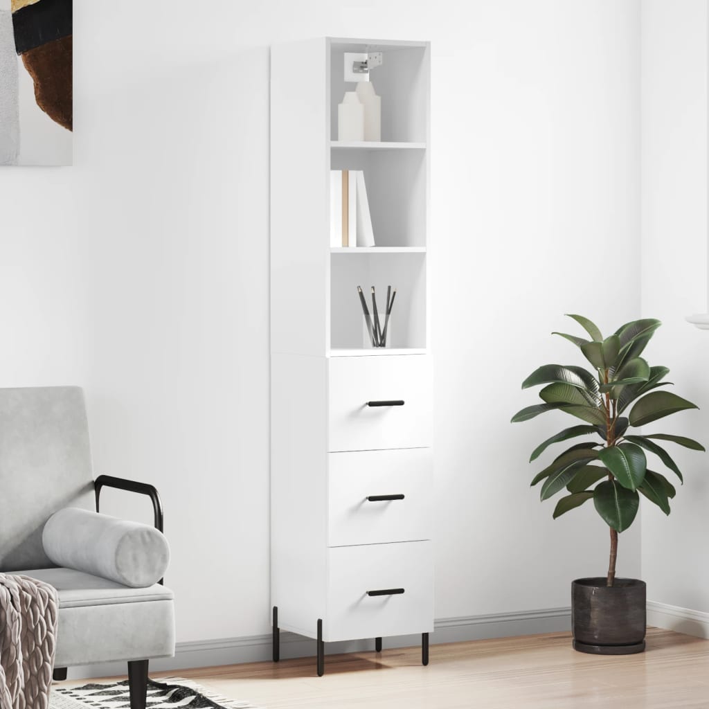 vidaXL Skříň highboard bílá s vysokým leskem 34,5x34x180 cm kompozit