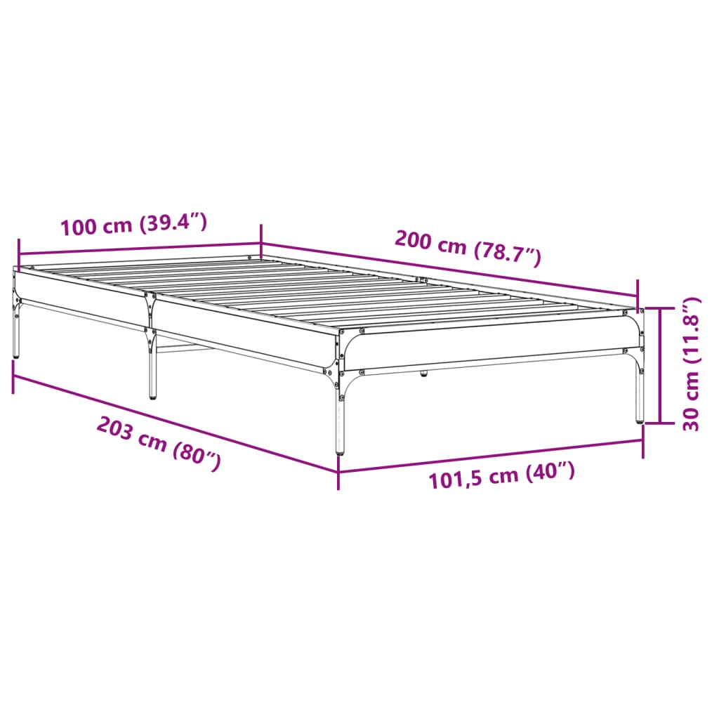 vidaXL Rám postele černý 100 x 200 cm kompozitní dřevo a kov