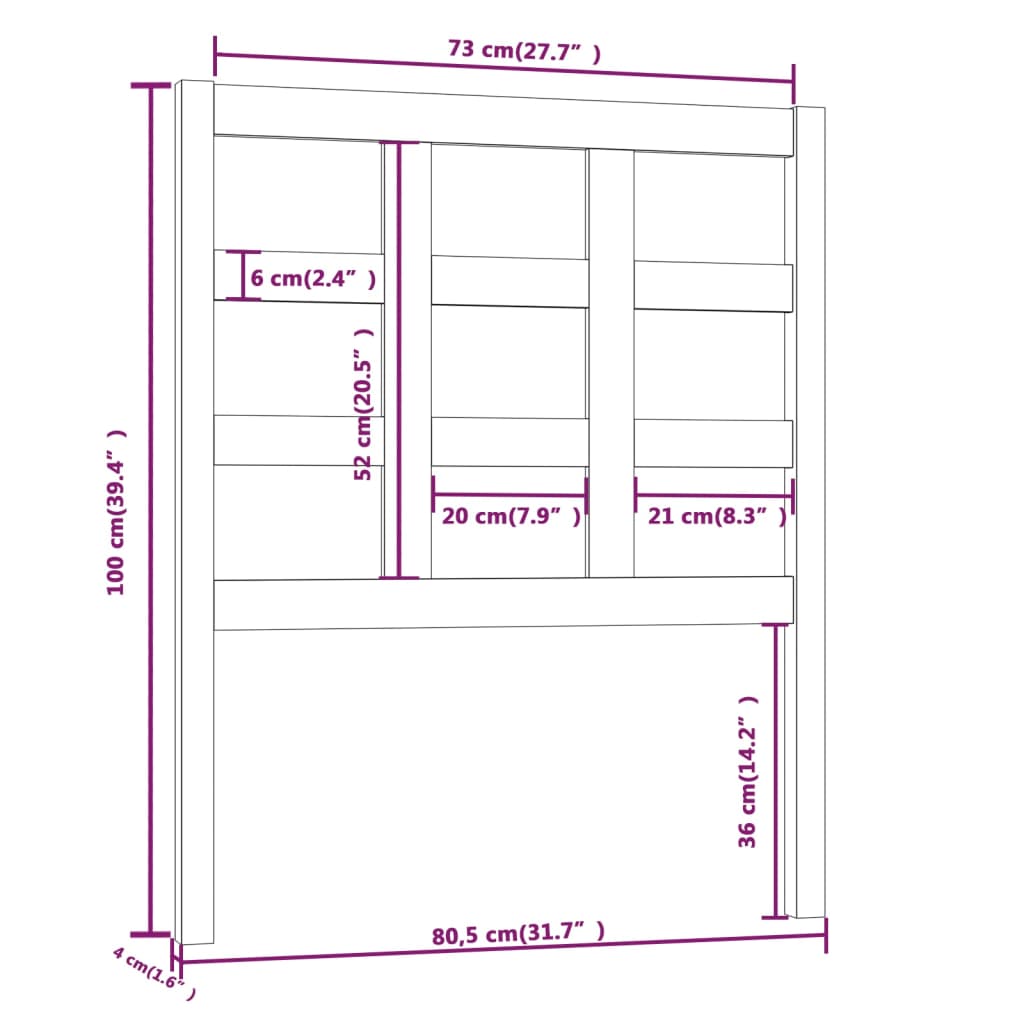 vidaXL Čelo postele šedé 80,5 x 4 x 100 cm masivní borovice