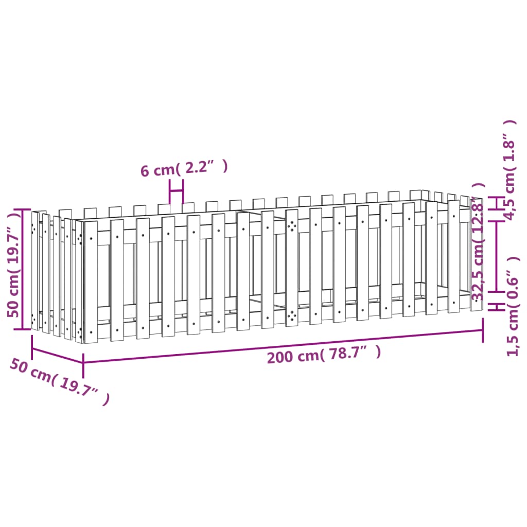vidaXL Vyvýšený záhon plotový design 200x50x50 cm masivní douglaska
