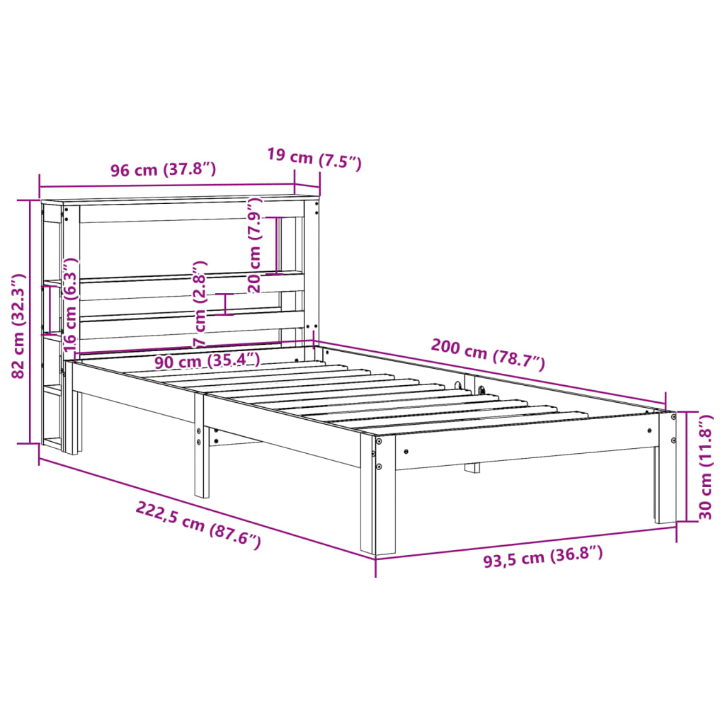 vidaXL Rám postele s čelem bez matrace bílý 90x200 cm