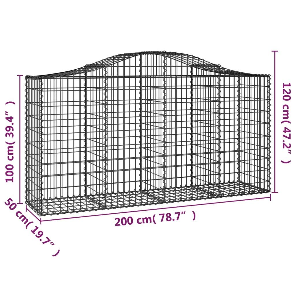 vidaXL Klenuté gabionové koše 14ks 200x50x100/120cm pozinkované železo