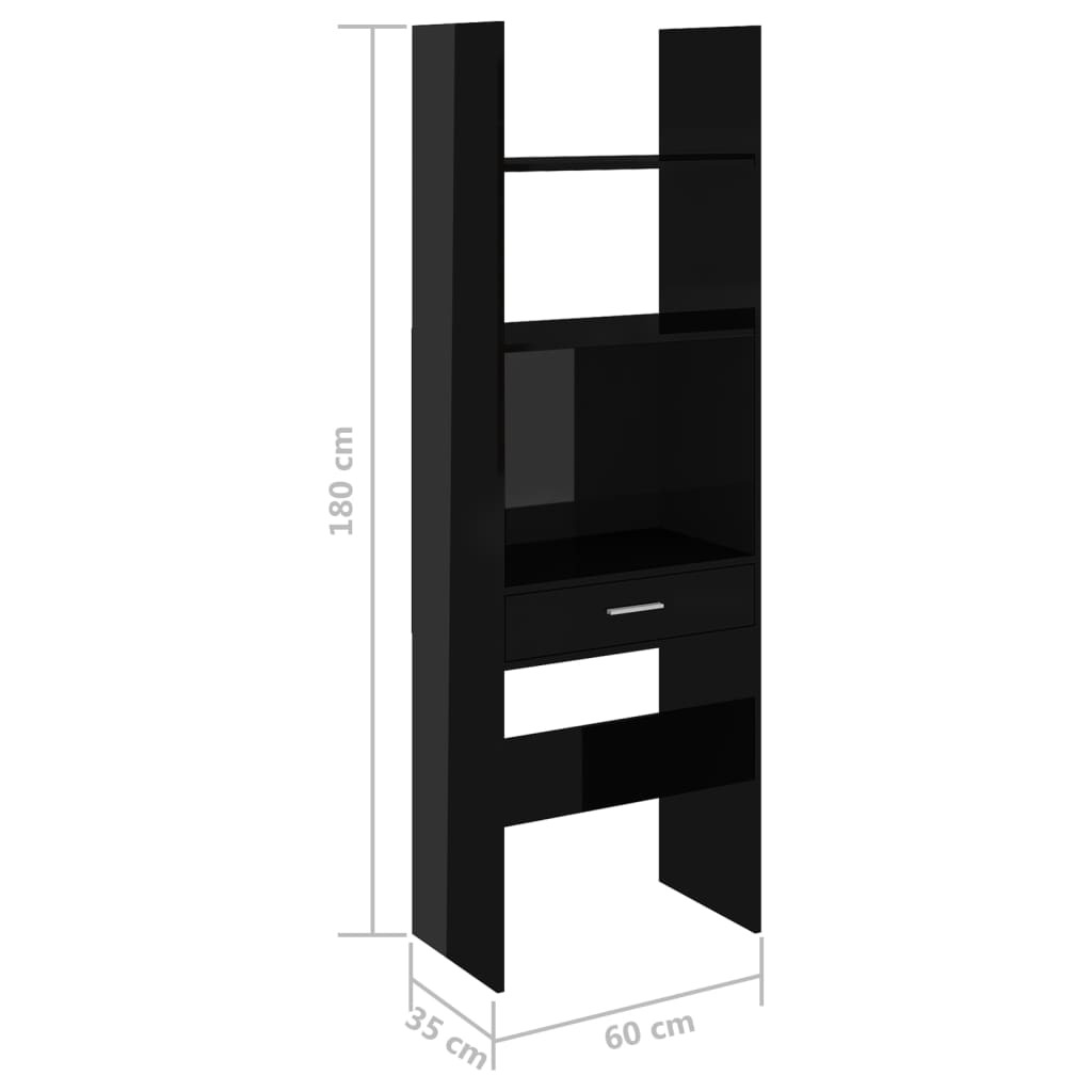 vidaXL Knihovna černá s vysokým leskem 60x35x180 cm kompozitní dřevo