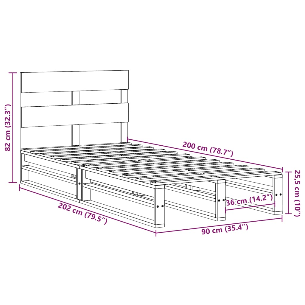 vidaXL Postel bez matrace bílá 90 x 200 cm masivní borovice