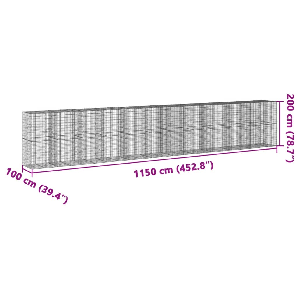 vidaXL Gabionový koš s víkem 1 150 x 100 x 200 cm pozinkované železo