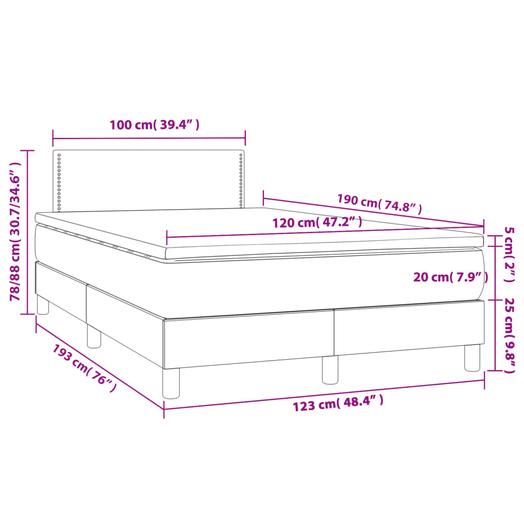 vidaXL Box spring postel s matrací růžová 120x190 cm samet