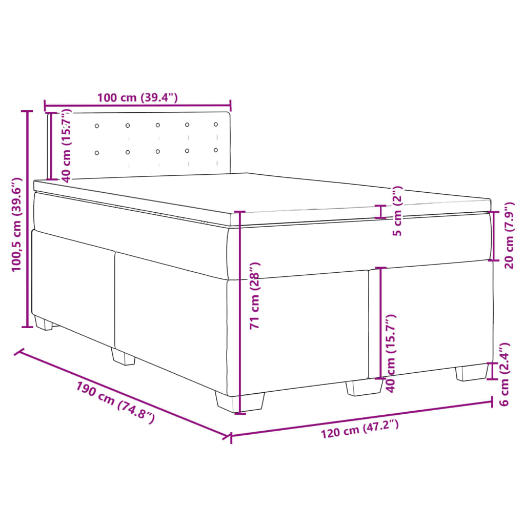 vidaXL Box spring postel s matrací tmavě modrá 120x190 cm samet