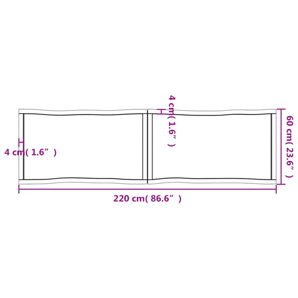 vidaXL Stolní deska hnědá 220x60x(2-6)cm ošetřený dřevo živá hrana