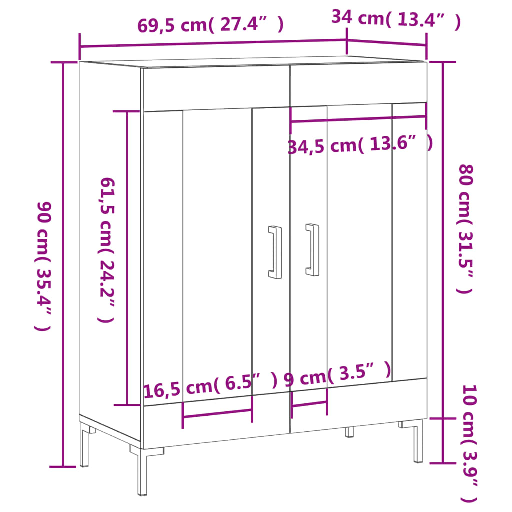 vidaXL Příborník černý 69,5 x 34 x 90 cm kompozitní dřevo