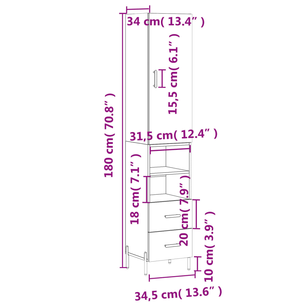 vidaXL Skříň highboard černá 34,5 x 34 x 180 cm kompozitní dřevo