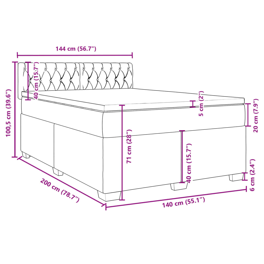 vidaXL Box spring postel s matrací tmavě růžová 140 x 200 cm samet