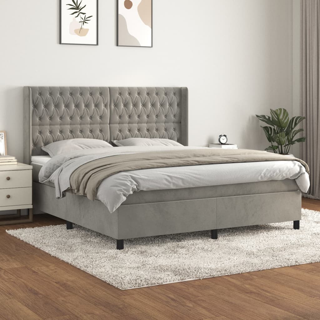 vidaXL Box spring postel s matrací světle šedá 180x200 cm samet