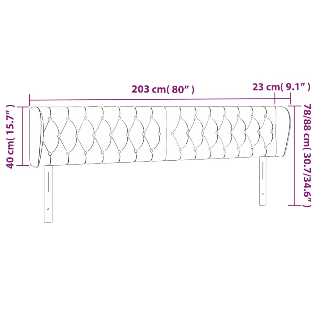 vidaXL Čelo postele typu ušák tmavě šedé 203x23x78/88 cm samet