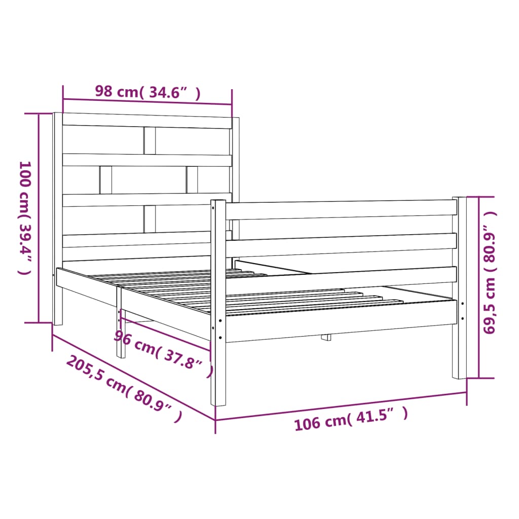 vidaXL Rám postele masivní borovice 100 x 200 cm