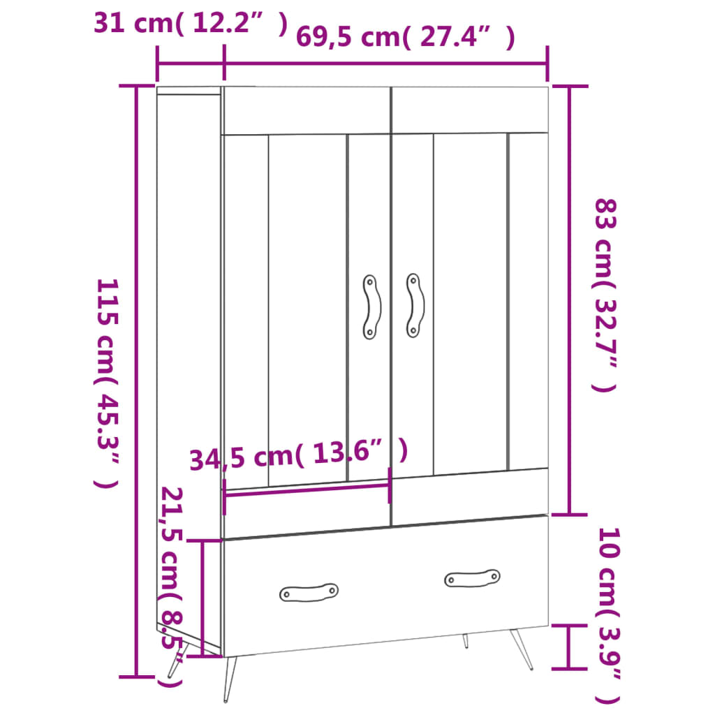 vidaXL Skříň highboard černá 69,5 x 31 x 115 cm kompozitní dřevo