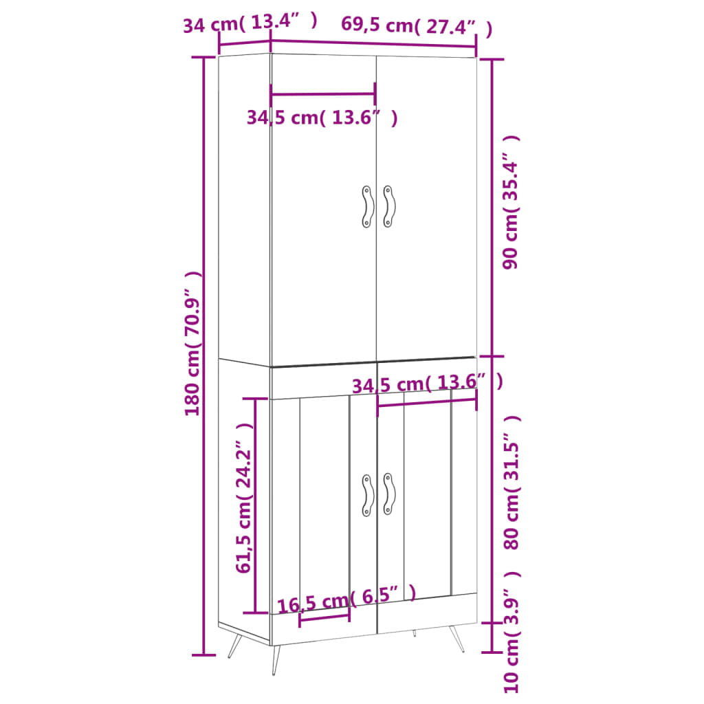 vidaXL Skříň highboard černá 69,5 x 34 x 180 cm kompozitní dřevo