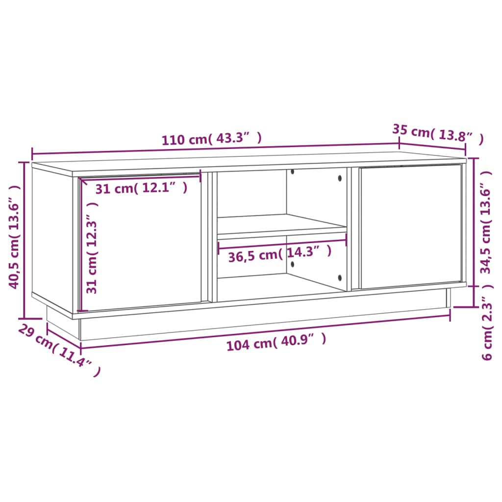 vidaXL TV skříňka černá 110x35x40,5 cm masivní borové dřevo