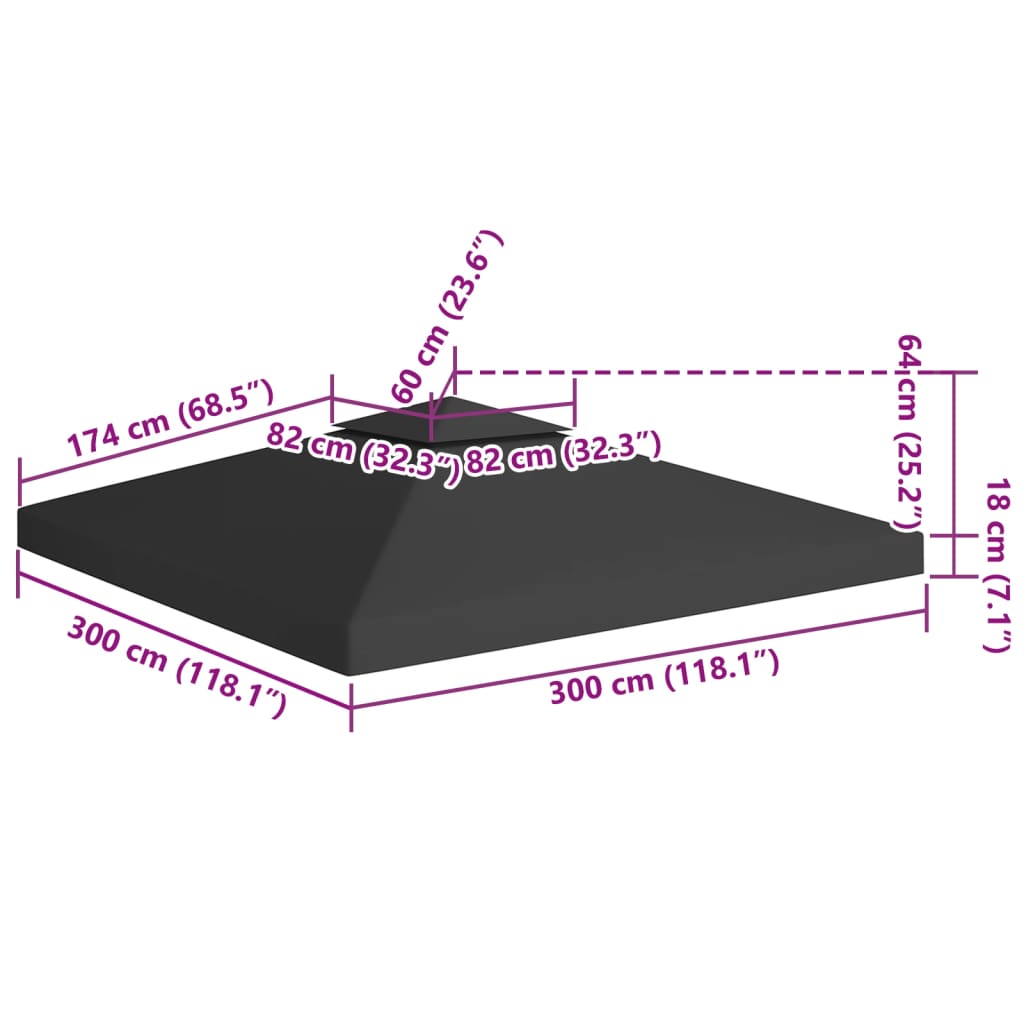 vidaXL Dvojitá střecha na altán 310 g/m² 3 x 3 m černá