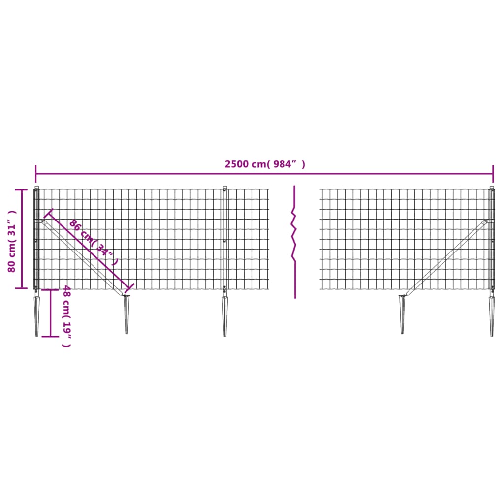 vidaXL Drátěný plot s kotevními hroty antracitový 0,8 x 25 m