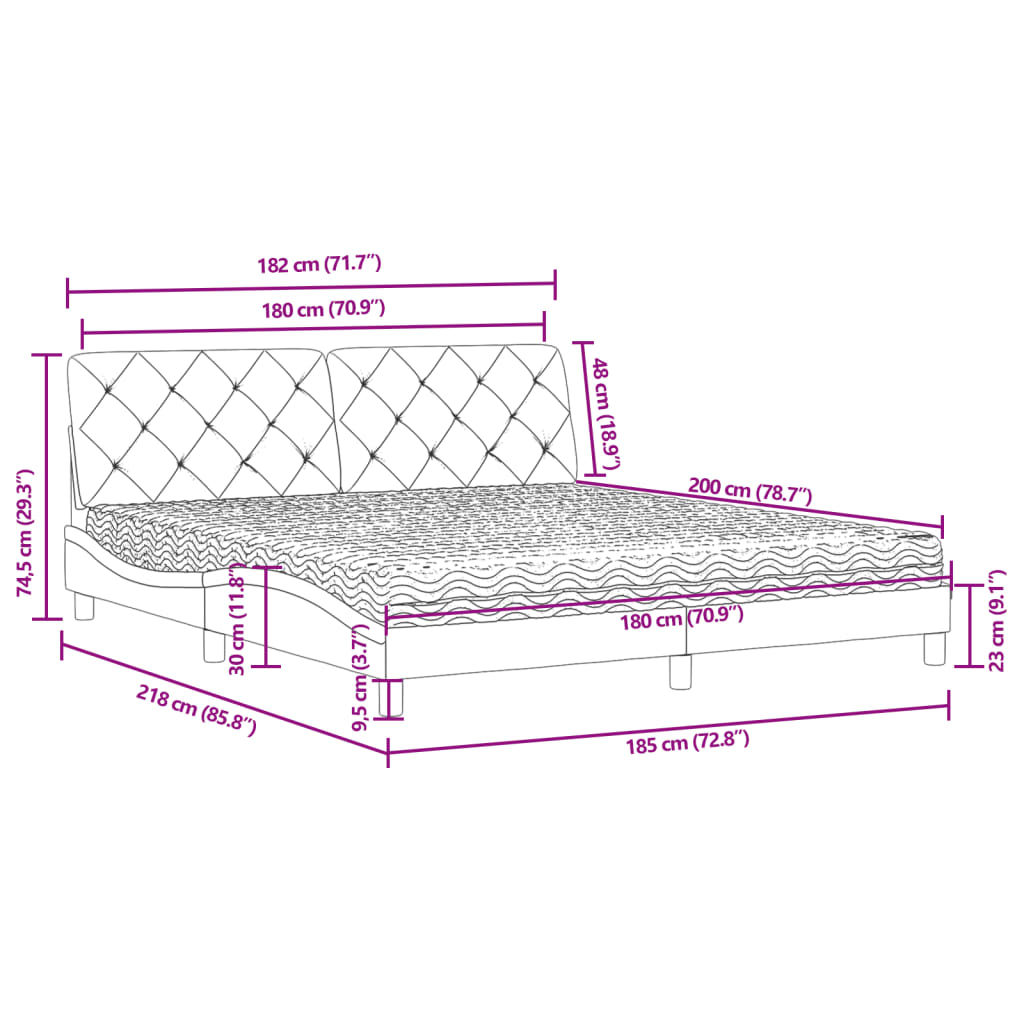 vidaXL Postel s matrací tmavě šedá 180 x 200 cm samet