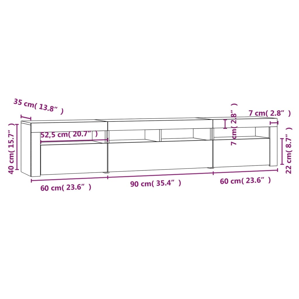 vidaXL TV skříňka s LED osvětlením šedá sonoma 210 x 35 x 40 cm