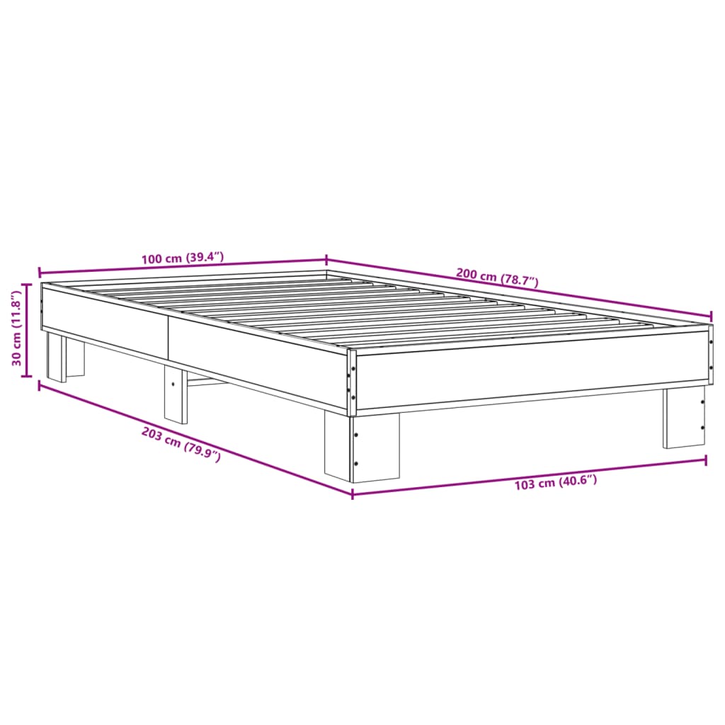 vidaXL Rám postele kouřový dub 100 x 200 cm kompozitní dřevo a kov