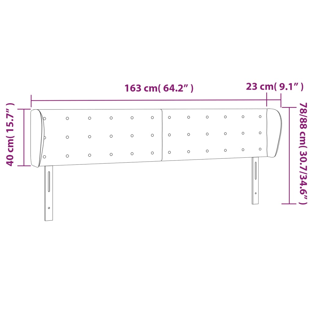 vidaXL Čelo postele typu ušák tmavě šedé 163x23x78/88 cm samet